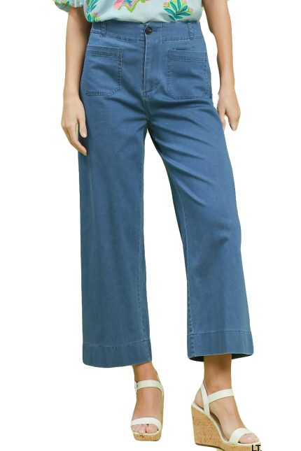 Chambray High Rise Wide Leg Pants