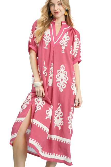 Two Tone Border Print Midi Dress