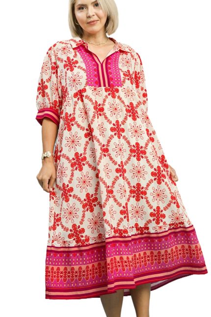 Plus Bloom Trellis Border Print Midi Dress