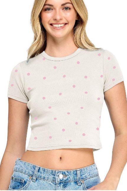 Basic Short Sleeve Polka Dot Crop Top