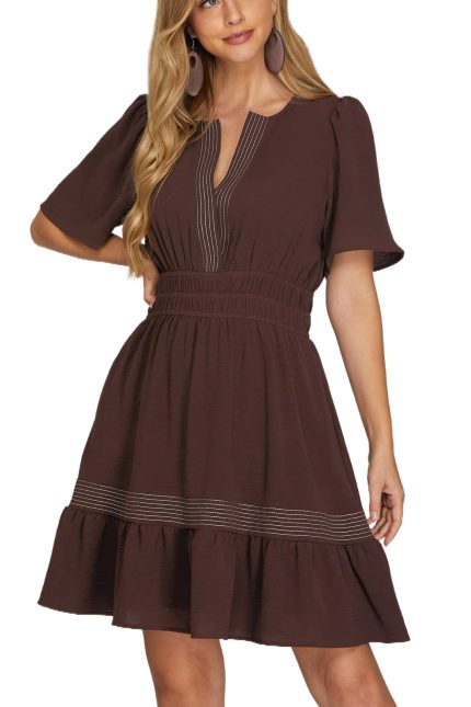 Stitching Detail Woven Mini Dress