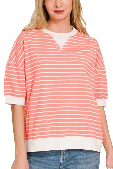 Striped Rib Banded Pullover