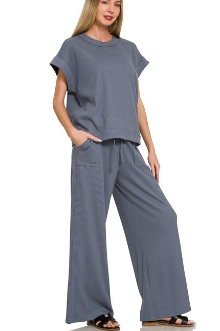 Ribbed Short Sleeve Tee N Pants Set