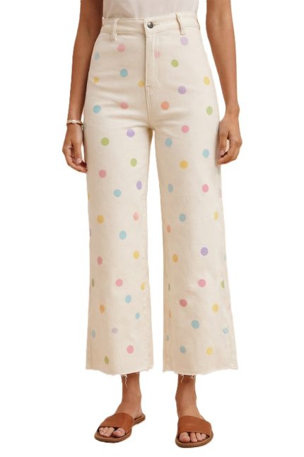 Comfort Stretch Pastel Polkadot Wide Leg Jean