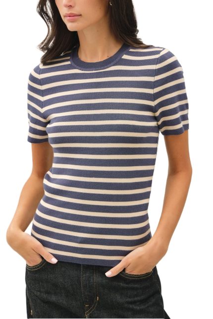 Classic Striped Crewneck Short Sleeve Sweater