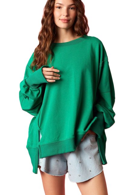 Solid High And Low Hem Oversized French Terry Sweatshirt