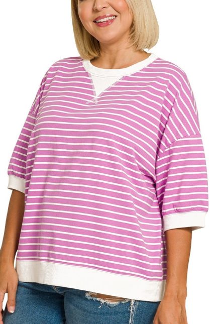 Plus Striped Rib Banded Pullover