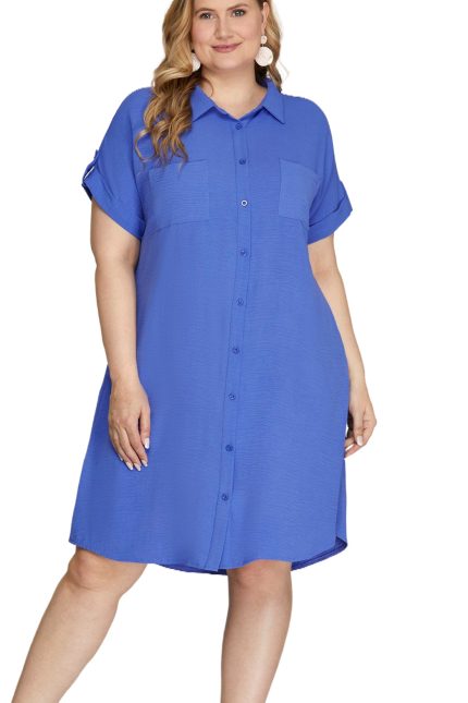Plus Drop Shoulder Button Up Woven Dress