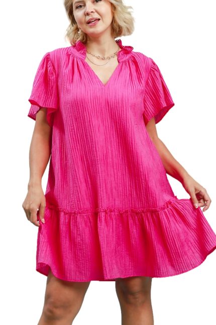 Plus Textured Ruffle Hem Mini Dress