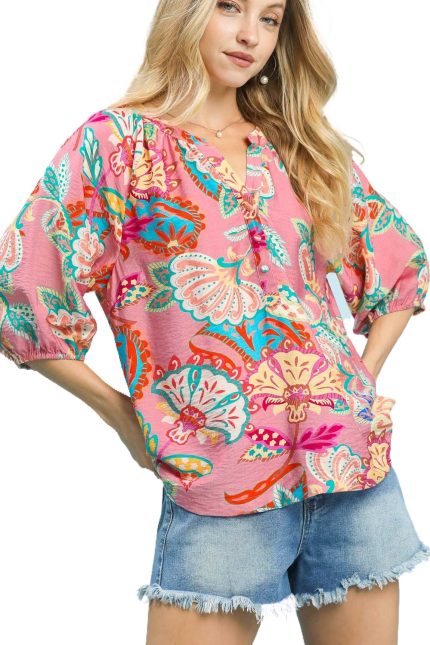 Paisley Print V-neck Top