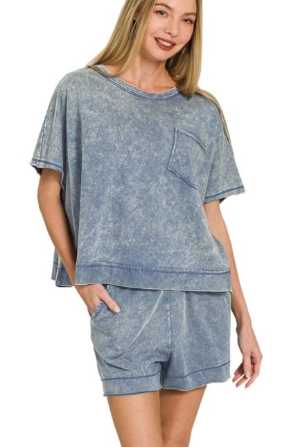 Acid Washed Oversized Top N Shorts Set