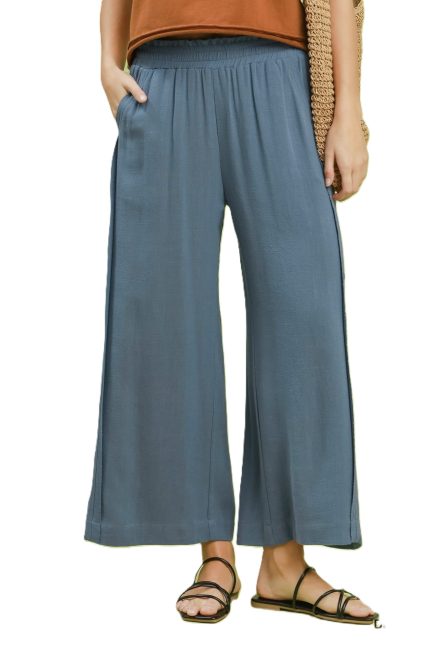 Linen Blend Wide Leg Pull-on Pants