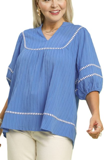 Textured Top With Contrast Trim