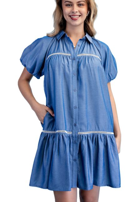Chambray Tiered Shirt Dress