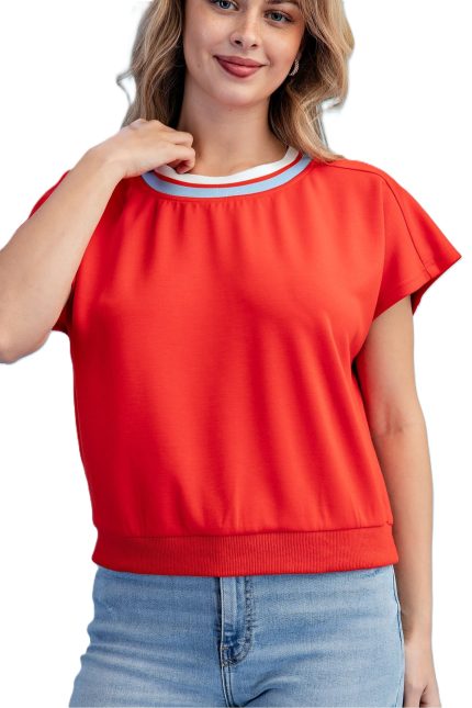 Soft Knit Short Sleeve Sweatshirt