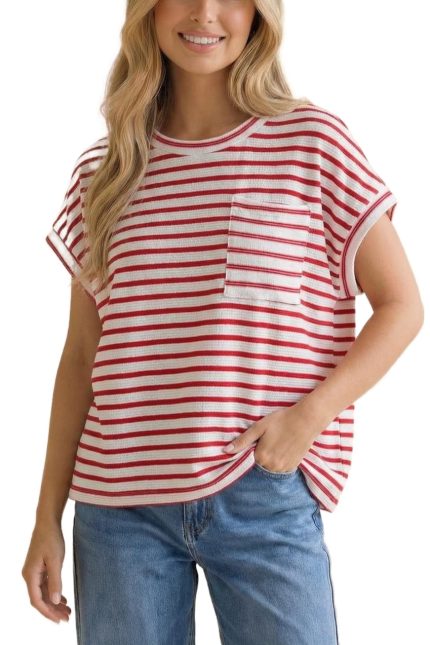 Round Neck Oversized Dolman Stripe Knit Top