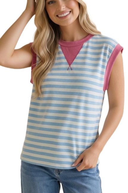 Round Neck Yarn Dye Stripe French Terry Top