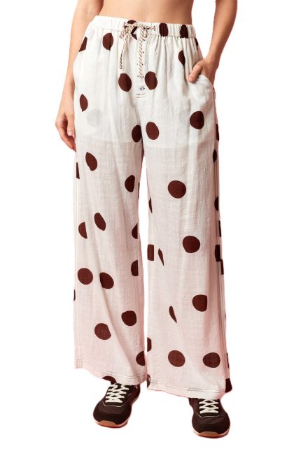 Polka Dot Printed Gauze Button Detail Lounge Pants