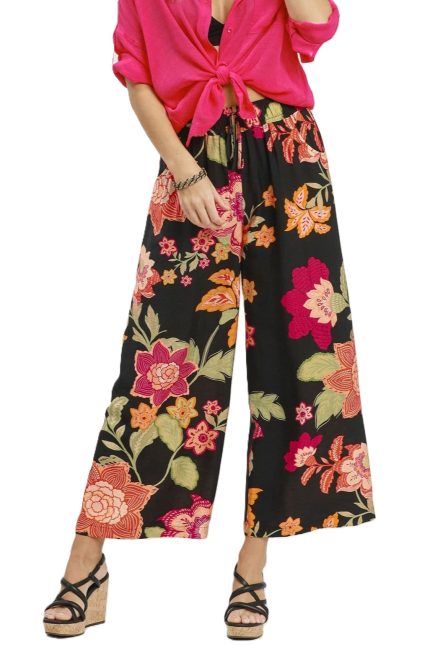 Floral Print Wide Leg Crop Pants