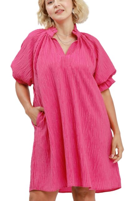 Plus Linen Blend Ruffle Dress