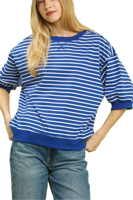 Striped Short Sleeve Pullover Top