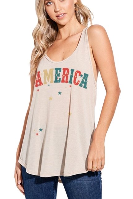 America Lettering Print Tank Top