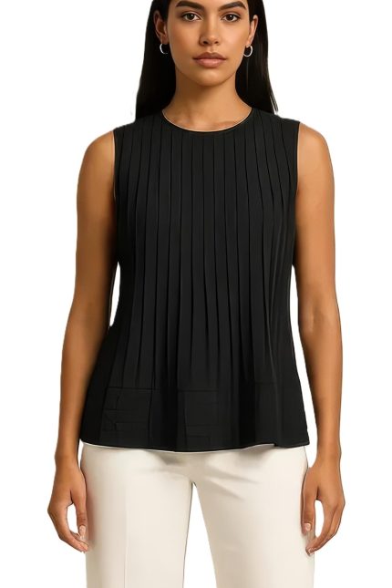 Vertical Pleated A Line Crewneck Top