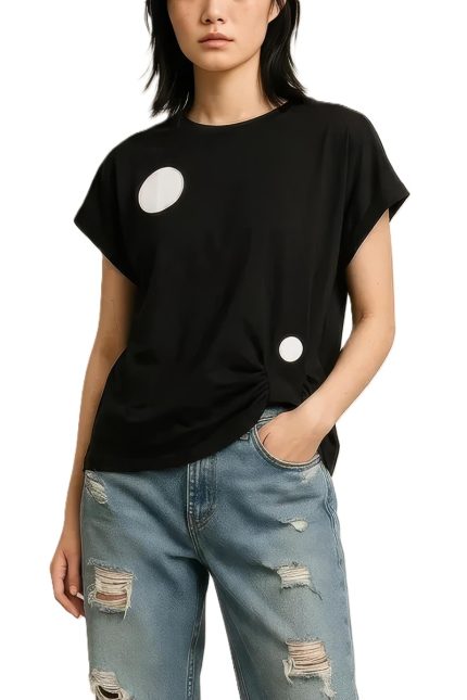 Cotton Knit Top With Large Polka Dot