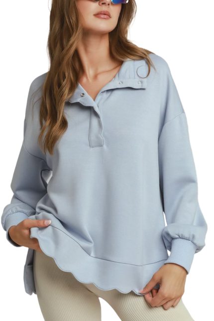 Scallop Placket Knit Pullover Top