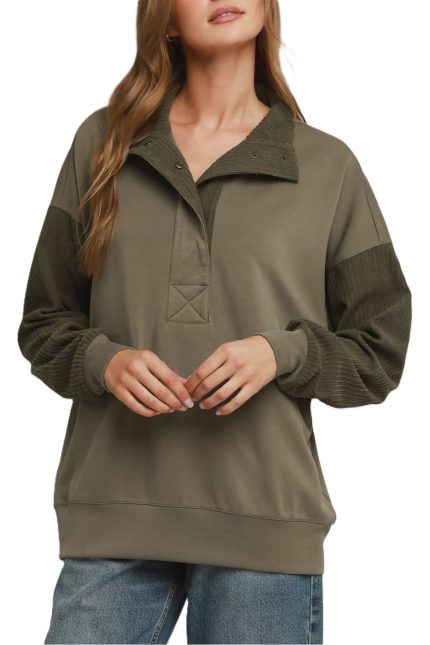 Pullover With Corduroy Contrast