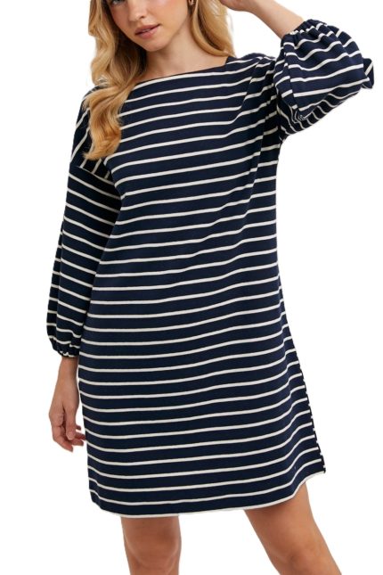 Striped 3/4 Sleeved Knit Dress