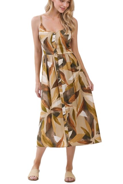 Print Button Up Cami Midi Dress
