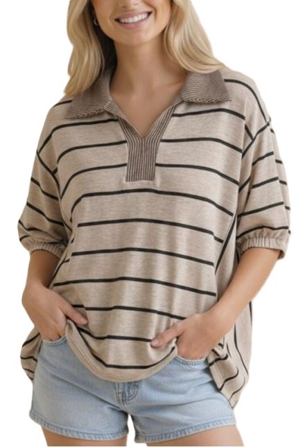 Collared Striped Knit Top