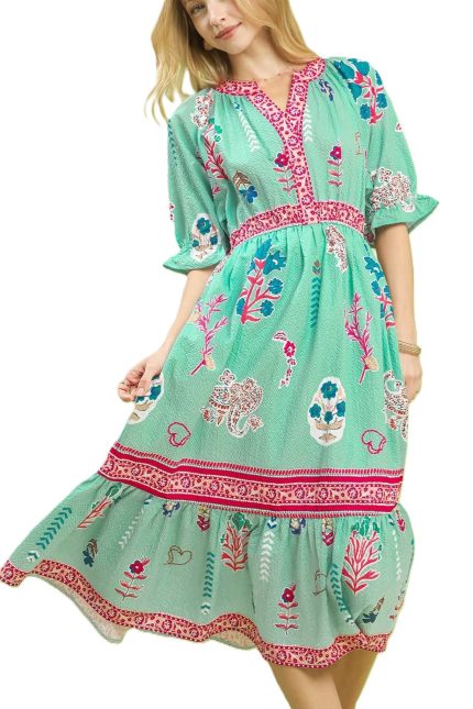 Floral Collage Print V-neck Midi Dress