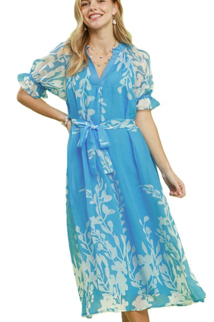 Floral Print Tie Waist Midi Dress