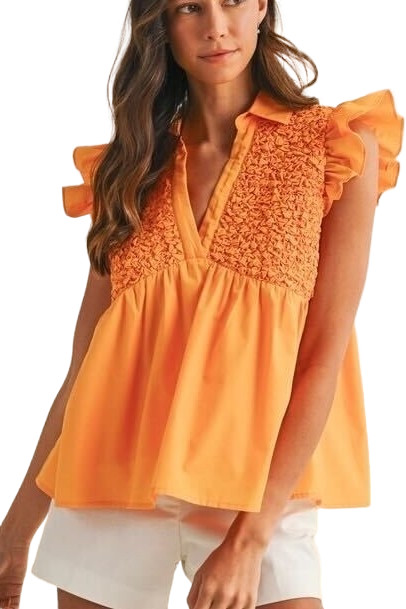 Gameday Popcorn Smocking Babydoll Blouse
