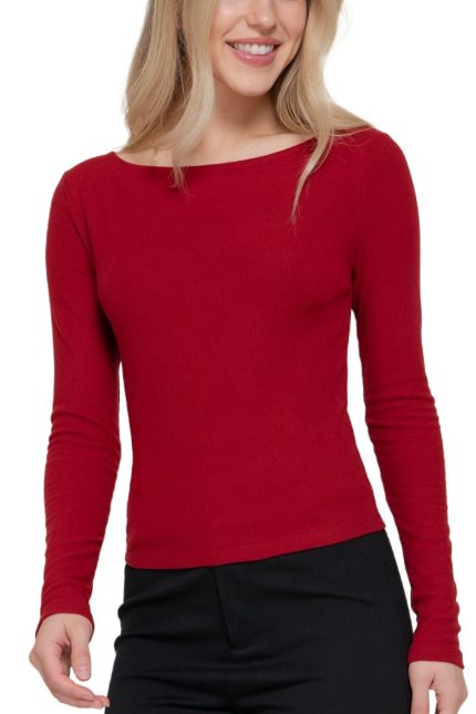 Long Sleeve Boat Neck Brushed Rib Knit Top