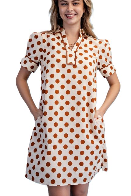 Polka-dot V-neck Mini Dress