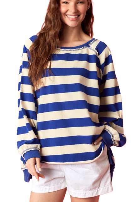 Stripe Oversize Round Neck Sweatshirt