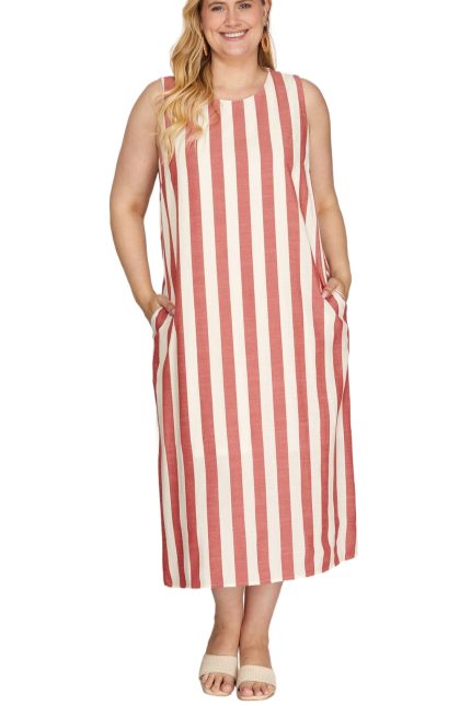Plus Stripe Midi Dress
