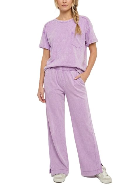 Acid Washed Exposed Seam Top And Pants Set