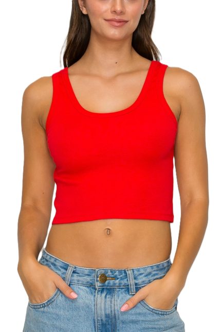 Ribbed Scoop Neck Crop Tank Top