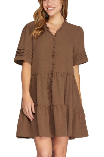 Ruffled Detail Tiered Mini Dress