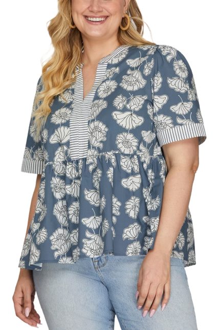 Plus Short Sleeve Printed Top