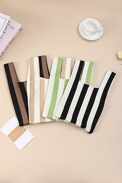 Aesthetic Striped Knitted Mini Tote Bag