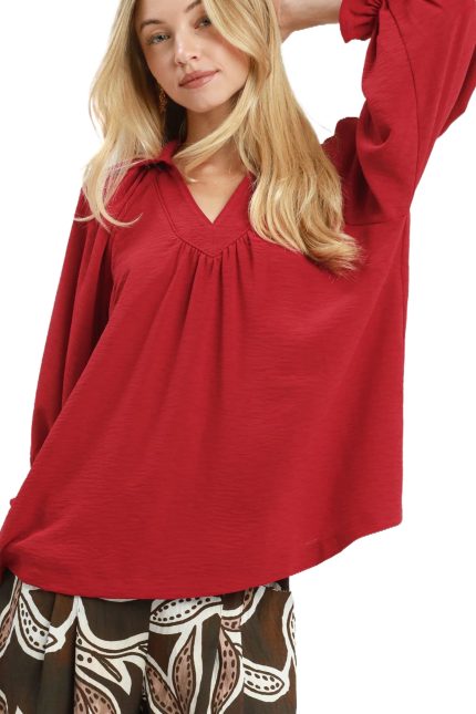Collared Split V Neck Top