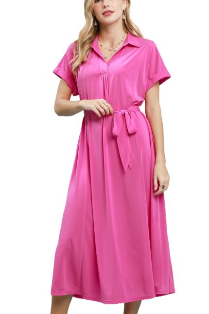 Collared Belted Midi Dress
