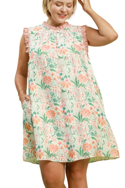 Plus Floral Print Babydoll Dress