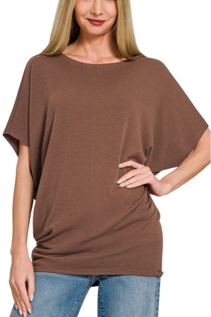 Plus Hacci Dolman Sleeve Boat Neck Top