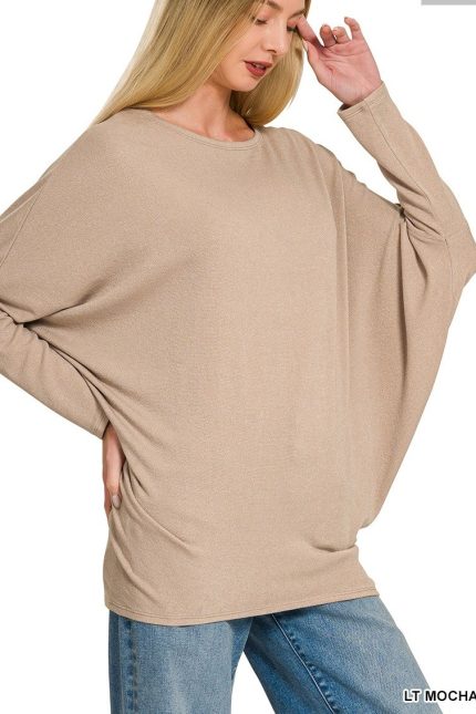 Plus Hacci Dolman Sleeve Boat Neck Top